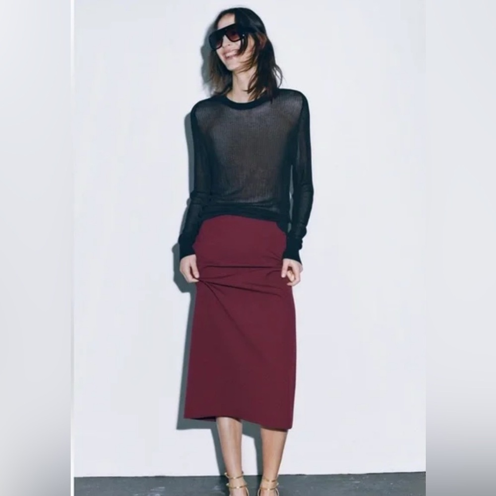 Zara Burgundy Midi Skirt - Picture 2 of 7